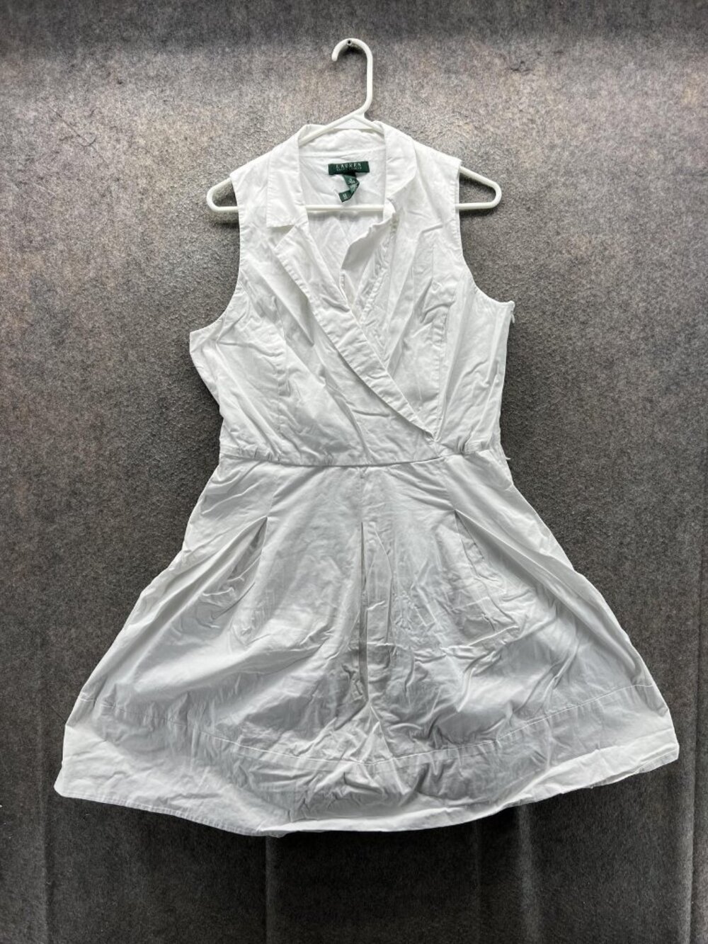 Lauren Ralph Lauren Dress Womens 16 White Collared Wrap Fit Flare Knee Length